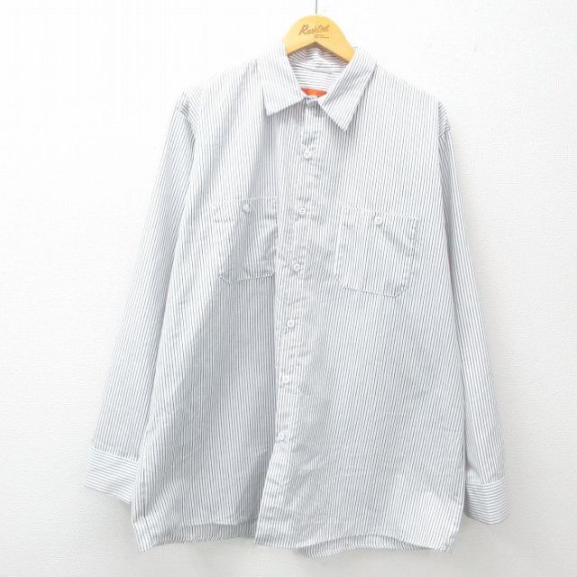 XL★古着 レッドキャップ 長袖 ワーク シャンブレー シャツ メンズ 白 ホワイト ストライプ 25mar15 中古 トップス