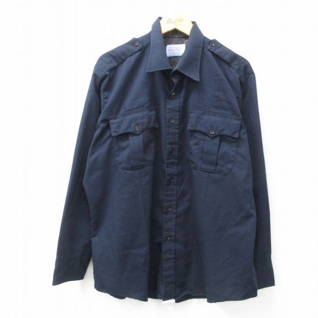 【20%OFF】L★古着 長袖 ワーク シャツ メンズ 80年代 80s USA製 紺 ネイビー 25mar15 中古 トップス