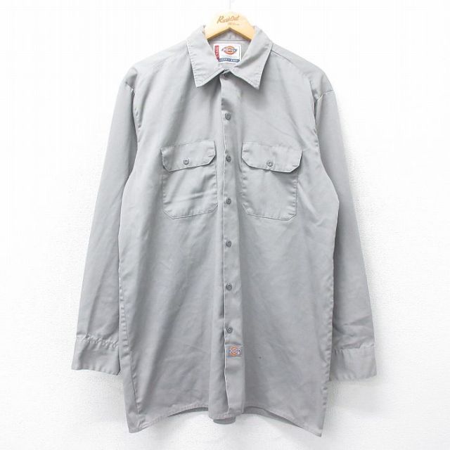 XL★古着 ディッキーズ Dickies 長袖 ワーク シャツ メンズ 00年代 00s ロング丈 グレー 25mar18 中古 トップス