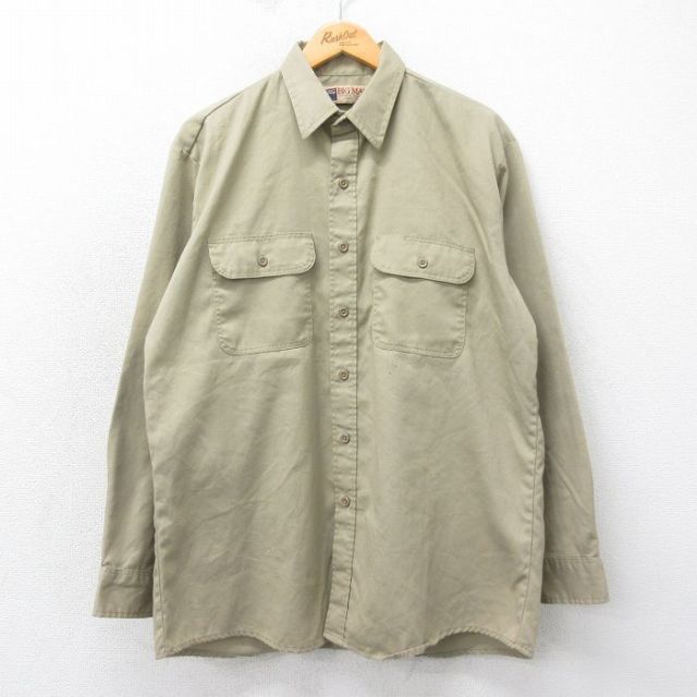 【50%OFF】XL★古着 ビッグマック BIG MAC 長袖 ワーク シャツ メンズ 90年代 90s ロング丈 ベージュ カーキ 【spe】 25mar18 中古 トップス