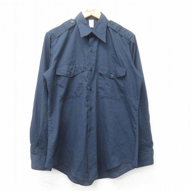 【20%OFF】L★古着 長袖 ミリタリー シャツ メンズ 80年代 80s USA製 紺 ネイビー 25mar18 中古 トップス
