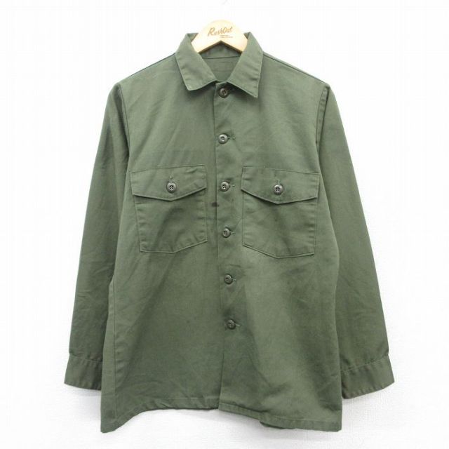 L★古着 長袖 ミリタリー シャツ メンズ 緑 グリーン 25mar26 中古 トップス