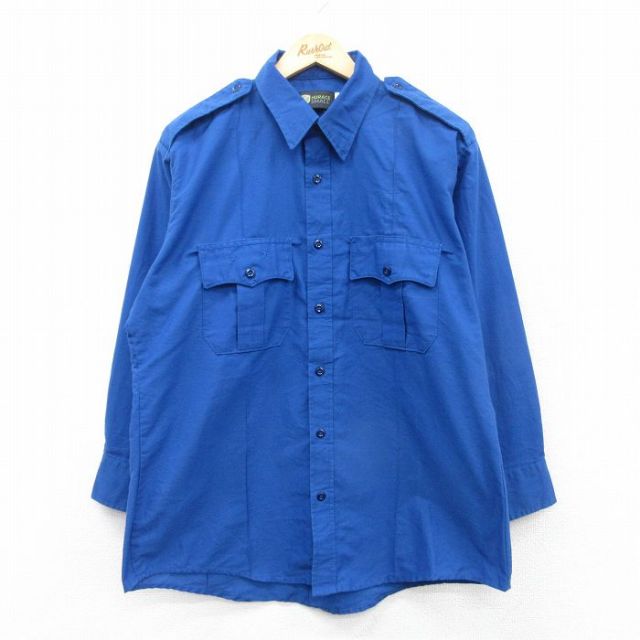 L★古着 長袖 ワーク シャツ メンズ 90年代 90s USA製 青 ブルー 25mar26 中古 トップス