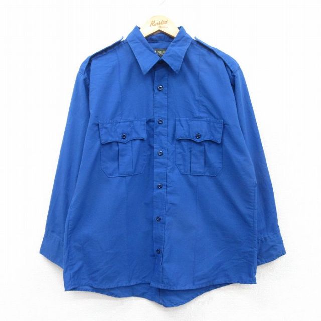 L★古着 長袖 ワーク シャツ メンズ 90年代 90s USA製 青 ブルー 25mar26 中古 トップス