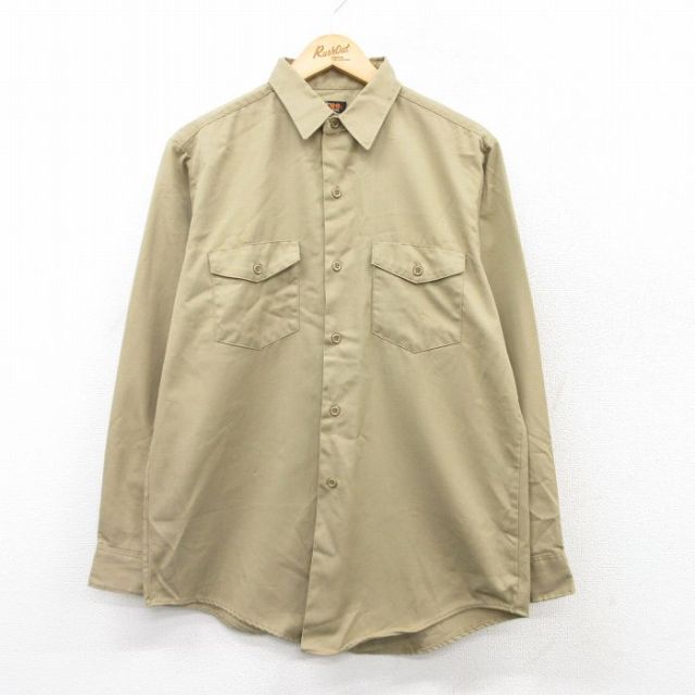 L★古着 リー Lee 長袖 ビンテージ ワーク シャツ メンズ 70年代 70s チェトパ ベージュ カーキ 【spe】 25mar26 中古 トップス
