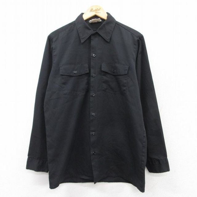 L★古着 ディッキーズ Dickies 長袖 ワーク シャツ メンズ 90年代 90s USA製 黒 ブラック 【spe】 25mar26 中古 トップス