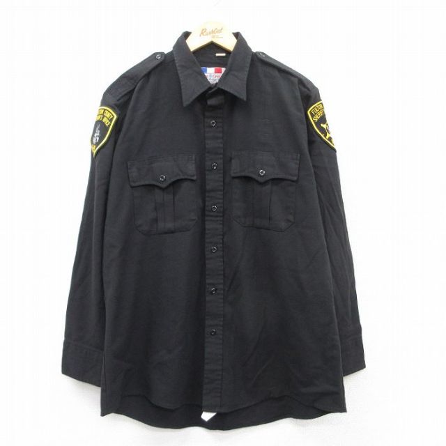 XL★古着 長袖 ミリタリー シャツ メンズ 90年代 90s 黒 ブラック 25mar26 中古 トップス