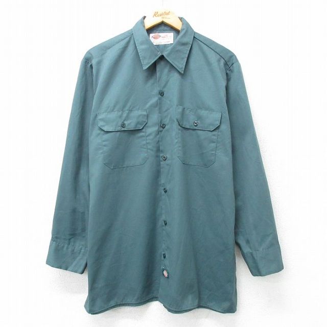 XL★古着 ディッキーズ Dickies 長袖 ワーク シャツ メンズ 00年代 00s ロング丈 緑系 グリーン 25apr01 中古 トップス