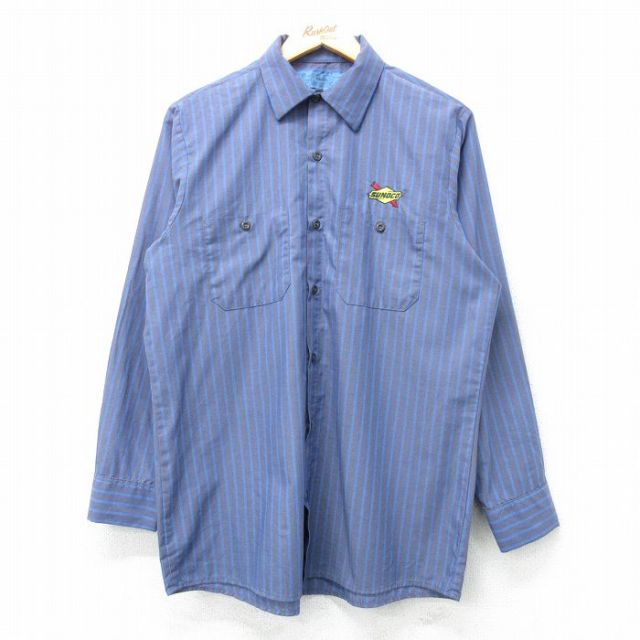 L★古着 長袖 ワーク シャツ メンズ CiNTAS SUNOCO 紺他 ネイビー ストライプ 25apr01 中古 トップス
