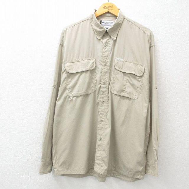 【50%OFF】XL★古着 コロンビア COLUMBIA 長袖 フィッシング シャツ メンズ GRT 薄ベージュ カーキ 内側メッシュ 25apr28 中古 トップス