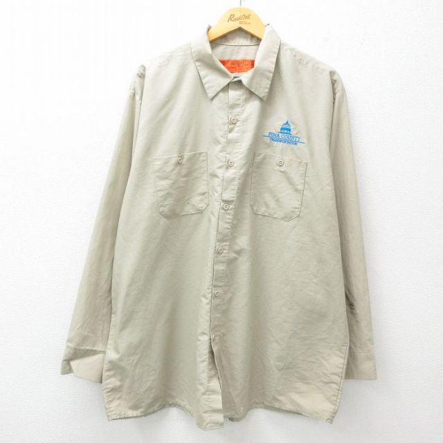 【20%OFF】XL★古着 レッドキャップ 長袖 ワーク シャツ メンズ PIMA COUNTY 大きいサイズ ロング丈 薄ベージュ カーキ 25apr28 中古 トップス
