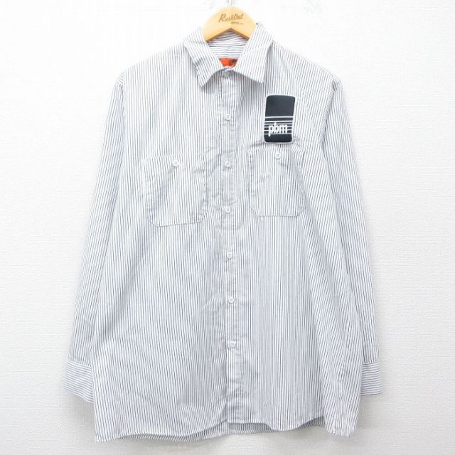 【50%OFF】XL★古着 レッドキャップ 長袖 ワーク シャツ メンズ 00年代 00s Pbm ロング丈 白他 ホワイト ストライプ 25may08 中古 トップス
