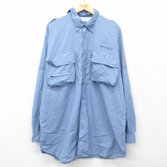 XL★古着 カベラス 長袖 フィッシング シャツ メンズ 大きいサイズ ロング丈 薄紺 ネイビー 内側メッシュ 【spe】 25may08 中古 トップス