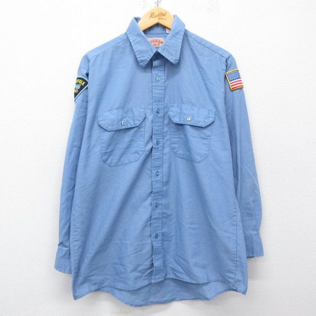 L★古着 レッドキャップ 長袖 ワーク シャツ メンズ バス 星条旗 薄紺 ネイビー 25may08 中古 トップス