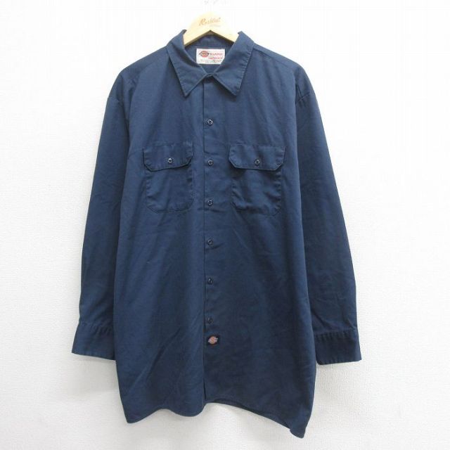 ディッキーズ 00s 長袖ワークシャツ ネイビー XL | 古着