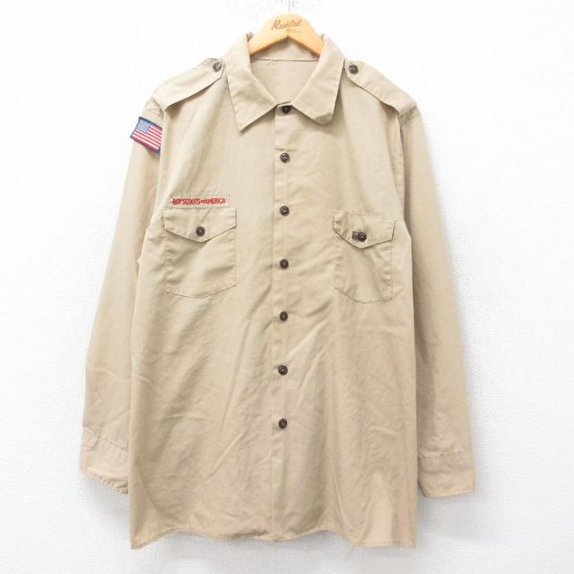 XL★古着 長袖 ボーイスカウト シャツ メンズ ベージュ カーキ 25jun13 中古 トップス