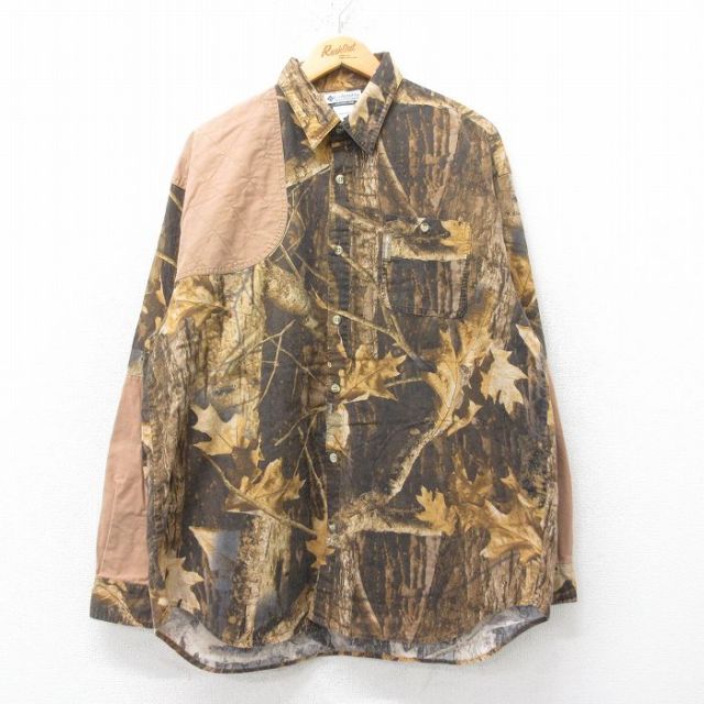 XL★古着 コロンビア COLUMBIA 長袖 ハンティング シャツ メンズ 00年代 00s 肩当て 大きいサイズ コットン 茶他 ブラウン 迷彩 【spe】 25jun13 中古 トップス