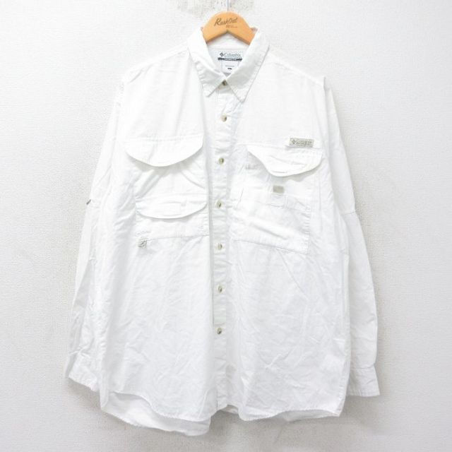 XL★古着 コロンビア COLUMBIA 長袖 フィッシング シャツ メンズ 00年代 00s PFG 大きいサイズ コットン 白 ホワイト 内側メッシュ 25jun13 中古 トップス