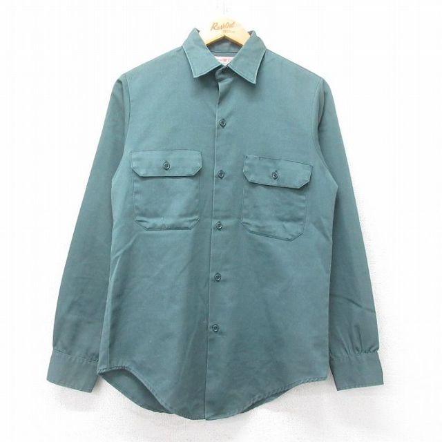 【20%OFF】S★古着 長袖 ワーク シャツ メンズ 80年代 80s 濃緑 グリーン 25jun13 中古 トップス
