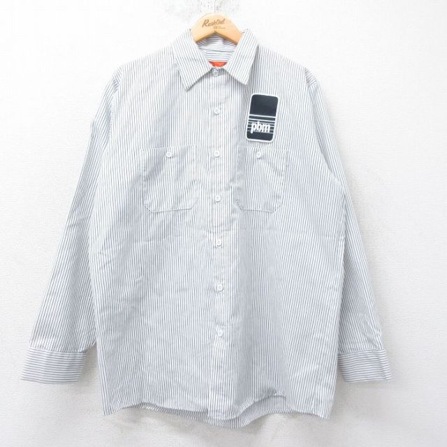 【50%OFF】XL★古着 レッドキャップ 長袖 ワーク シャツ メンズ 00年代 00s pbm 白他 ホワイト ストライプ 25jun13 中古 トップス