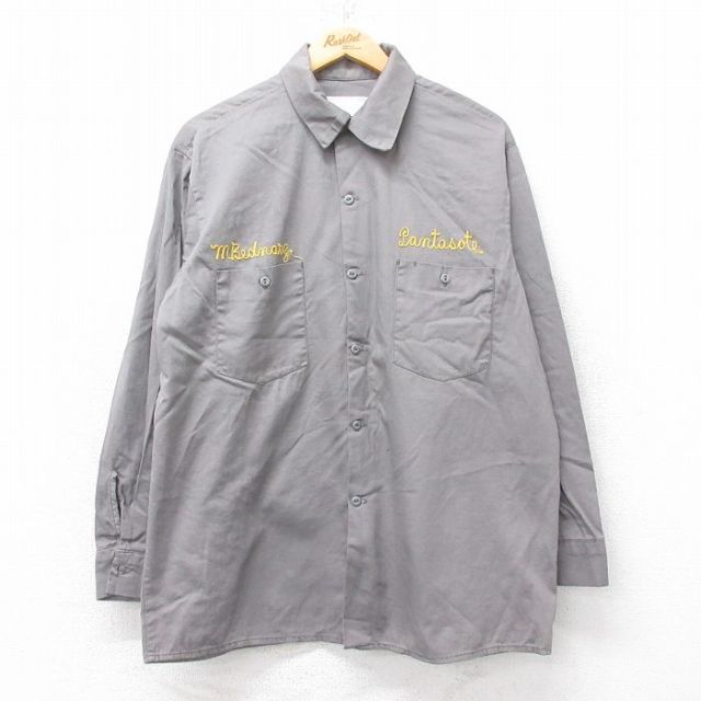 L★古着 長袖 ワーク シャツ メンズ チェーンステッチ コットン グレー 25jun13 中古 トップス