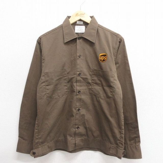 M★古着 長袖 ワーク シャツ メンズ ups 濃茶 ブラウン 25jun24 中古 トップス