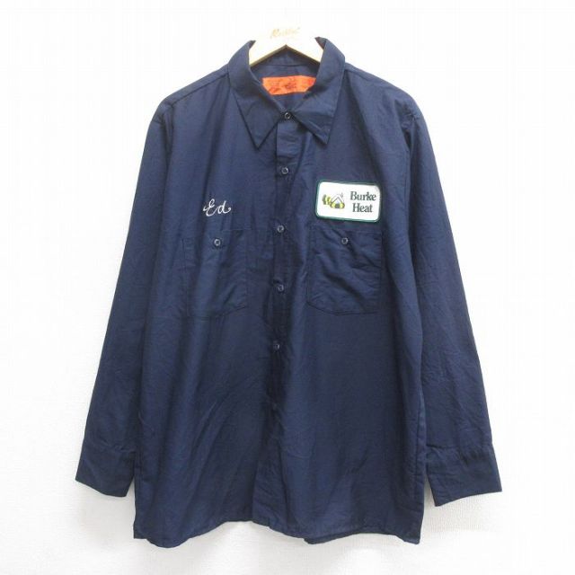 XL★古着 長袖 ワーク シャツ メンズ Burke 紺 ネイビー 25jun24 中古 トップス