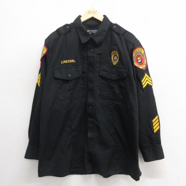 XL★古着 5.11 タクティカル 長袖 ワーク シャツ メンズ ポリス 大きいサイズ ロング丈 黒 ブラック 25jun24 中古 トップス