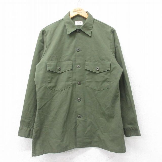L★古着 長袖 ミリタリー シャツ メンズ 80年代 80s ユーティリティ USA製 緑系 グリーン 25jun28 中古 トップス