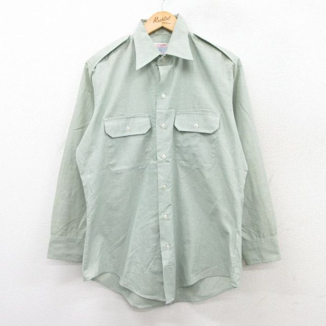 L★古着 長袖 ワーク シャツ メンズ 90年代 90s USA製 緑 グリーン 25aug26 中古 トップス