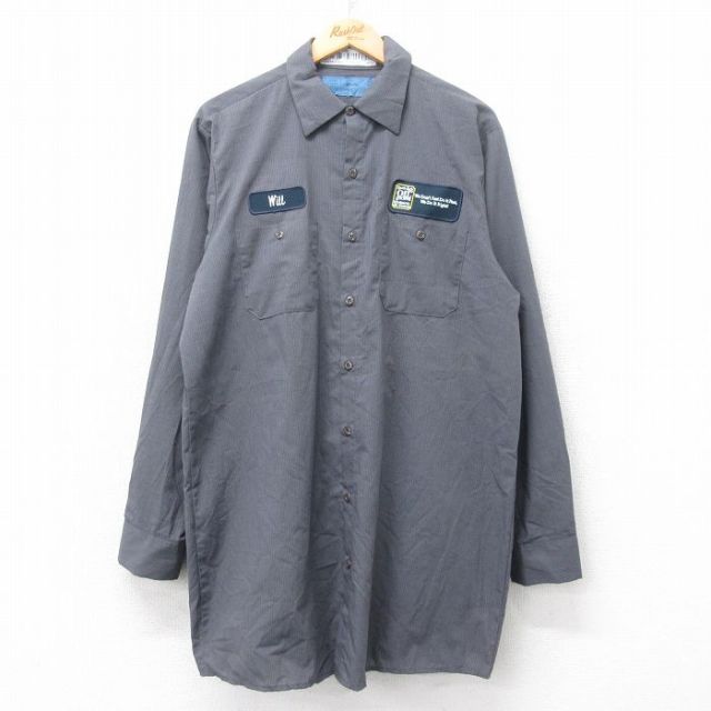 XL★古着 CiNTAS 長袖 ワーク シャツ メンズ OIL ロング丈 濃グレー他 チェック 25sep01 中古 トップス