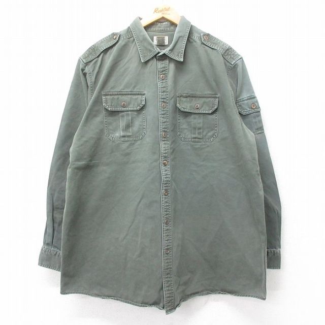 XL★古着 エルエルビーン LLBEAN 長袖 ワーク シャツ メンズ 00年代 00s 大きいサイズ ロング丈 コットン 濃緑 グリーン 25sep01 中古 トップス