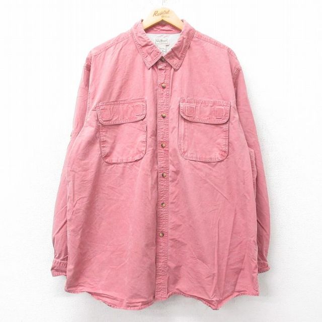 【20%OFF】XL★古着 エルエルビーン LLBEAN 長袖 フィッシング シャツ メンズ 00年代 00s 大きいサイズ ロング丈 コットン 赤系 レッド 25sep01 中古 トップス