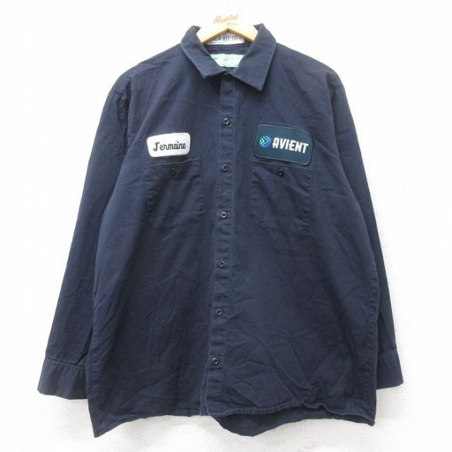 XL★古着 CiNTAS 長袖 ワーク シャツ メンズ AVIENT 大きいサイズ コットン 紺 ネイビー 25sep01 中古 トップス