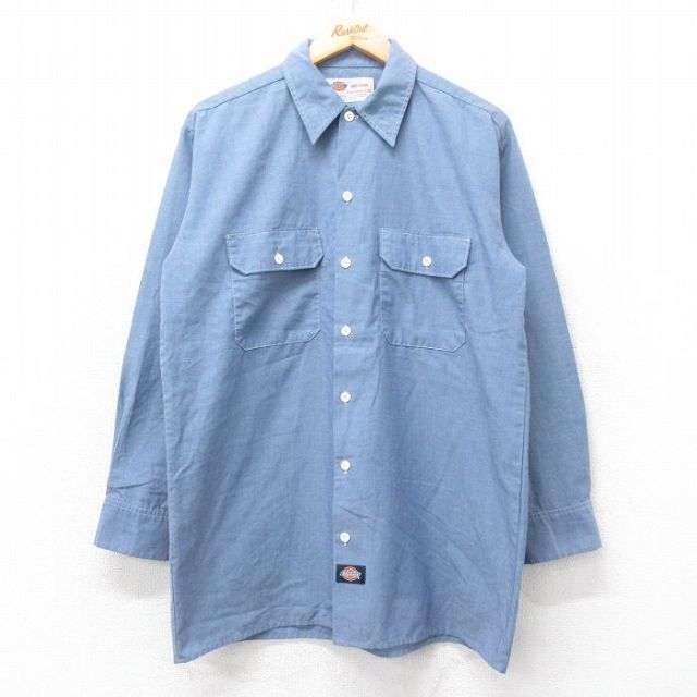 【20%OFF】L★古着 ディッキーズ Dickies 長袖 シャンブレー シャツ メンズ 00年代 00s 薄紺 ネイビー 25sep01 中古 トップス