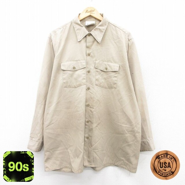 【50%OFF】ディッキーズ 90s 長袖ワークシャツ ベージュ XL | 古着