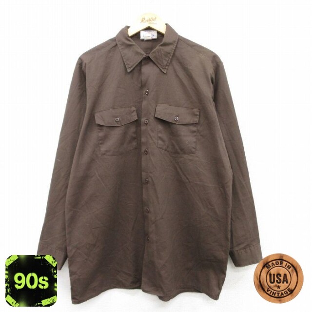 【50%OFF】ディッキーズ 90s 長袖ワークシャツ ブラウン XL | 古着