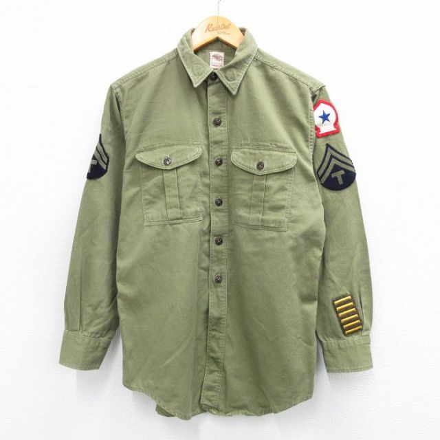 M★古着 長袖 ボーイスカウト シャツ メンズ 70年代 70s 緑系 グリーン 【spe】 25sep19 中古 トップス