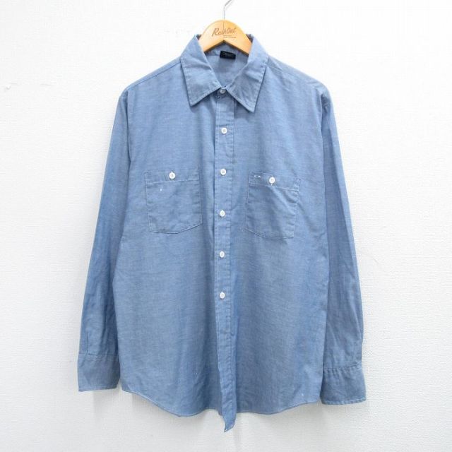 XL★古着 長袖 シャンブレー シャツ メンズ 90年代 90s 薄紺 ネイビー 25sep19 中古 トップス
