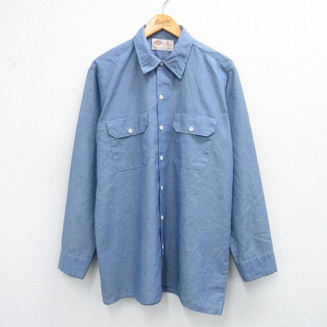 XL★古着 ディッキーズ Dickies 長袖 シャンブレー シャツ メンズ 00年代 00s 薄紺 ネイビー 25sep19 中古 トップス