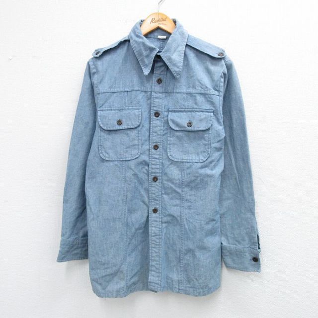 長袖ワークシャツ ネイビー M | 古着