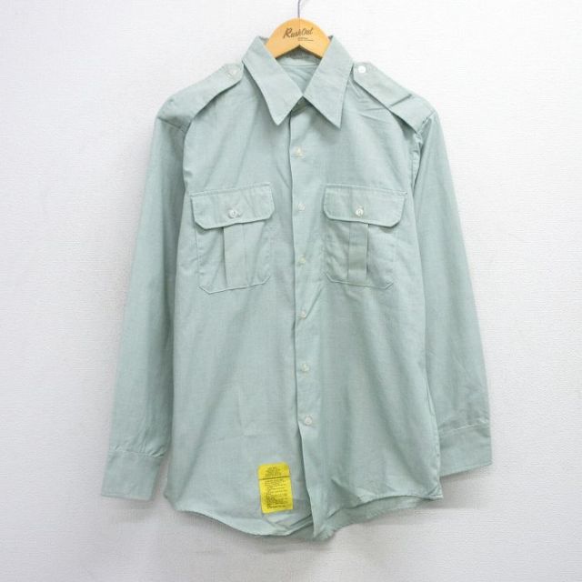 L★古着 長袖 ミリタリー シャツ メンズ 90年代 90s USA製 薄緑 グリーン 25oct02 中古 トップス