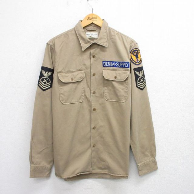L★古着 ラルフローレン Ralph Lauren デニムアンドサプライ 長袖 ブランド ミリタリー シャツ コットン ベージュ カーキ 【spe】 25oct02 中古 メンズ トップス