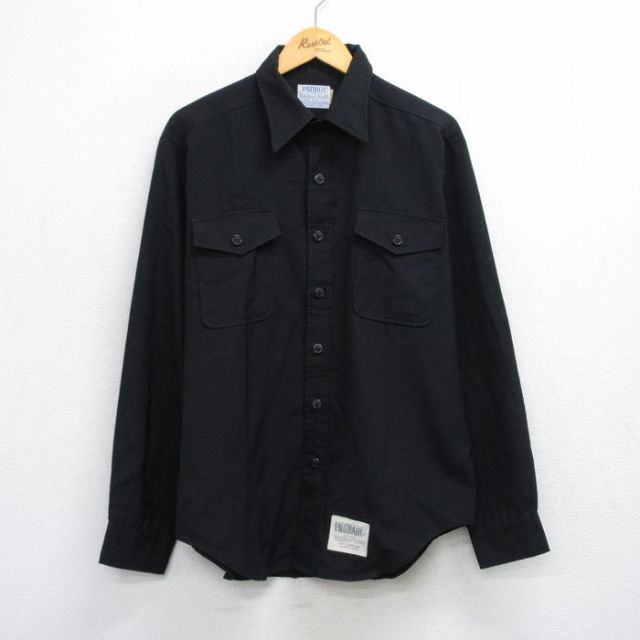 XL★古着 長袖 ミリタリー シャツ 90年代 90s USA製 黒 ブラック 25oct02 中古 メンズ トップス