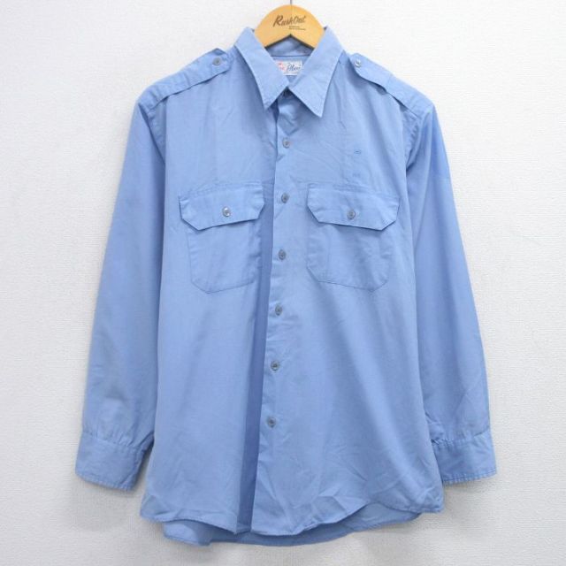 L★古着 長袖 ワーク シャツ メンズ 80年代 80s USA製 薄紺 ネイビー 25oct02 中古 トップス