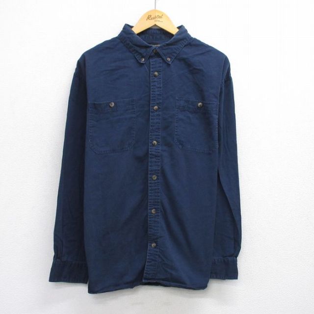 XL★古着 長袖 ワーク シャツ メンズ 大きいサイズ 紺 ネイビー 25oct02 中古 トップス