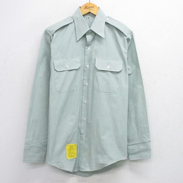 L★古着 長袖 ミリタリー シャツ メンズ 80年代 80s USA製 薄緑 グリーン 25oct02 中古 トップス