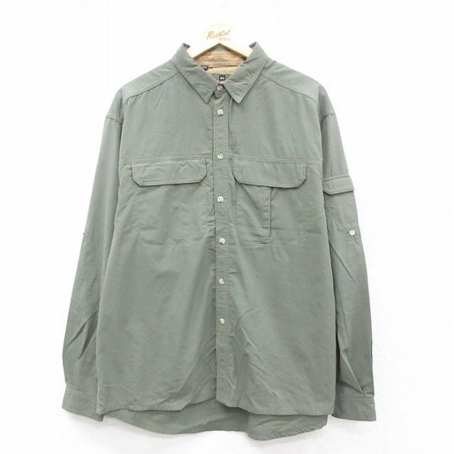 XL★古着 アールイーアイ REI 長袖 フィッシング シャツ メンズ 緑系 グリーン 内側メッシュ 25oct11 中古 トップス