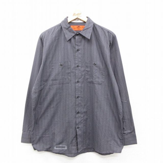 XL★古着 レッドキャップ 長袖 ワーク シャツ メンズ 00年代 00s グレー他 ストライプ 25oct11 中古 トップス