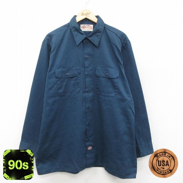 【50%OFF】ディッキーズ 90s 長袖ワークシャツ ネイビー XL | 古着